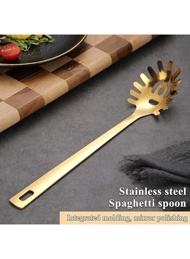 Gold Spaghetti Spoon, ReaNea Pasta Server, Stainless Steel Pasta Spoon with Teeth, Metal Pasta Fork, Noddle Fork Gold Kitchen Accessories Utensils, Heat Resistant, Dishwasher Safe - Image 4